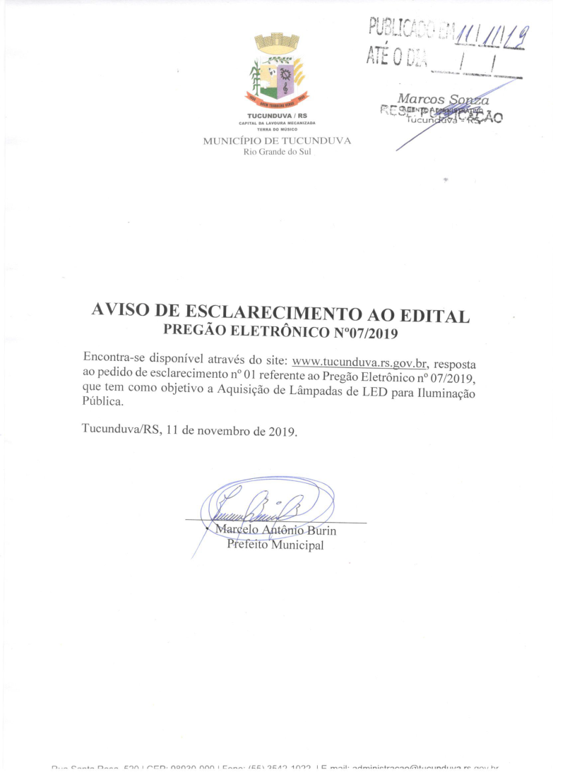 AVISO DE ESCLARECIMENTO Nº01_PE 07_2019 AQUIS LAMP